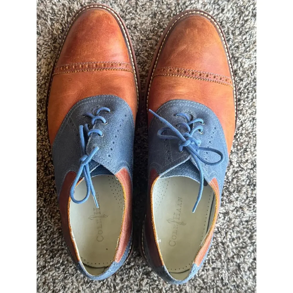 Cole Haan Saddle Oxford Shoes Brown Leather & Blue Suede Men’s Size 11.5